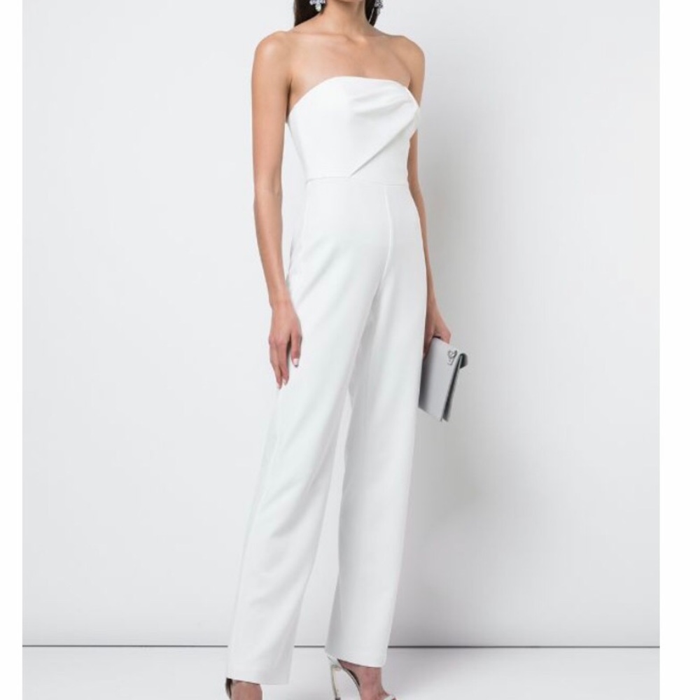 Aidan Mattox Strapless Crepe Straight Leg Textured Knit Jumpsuit